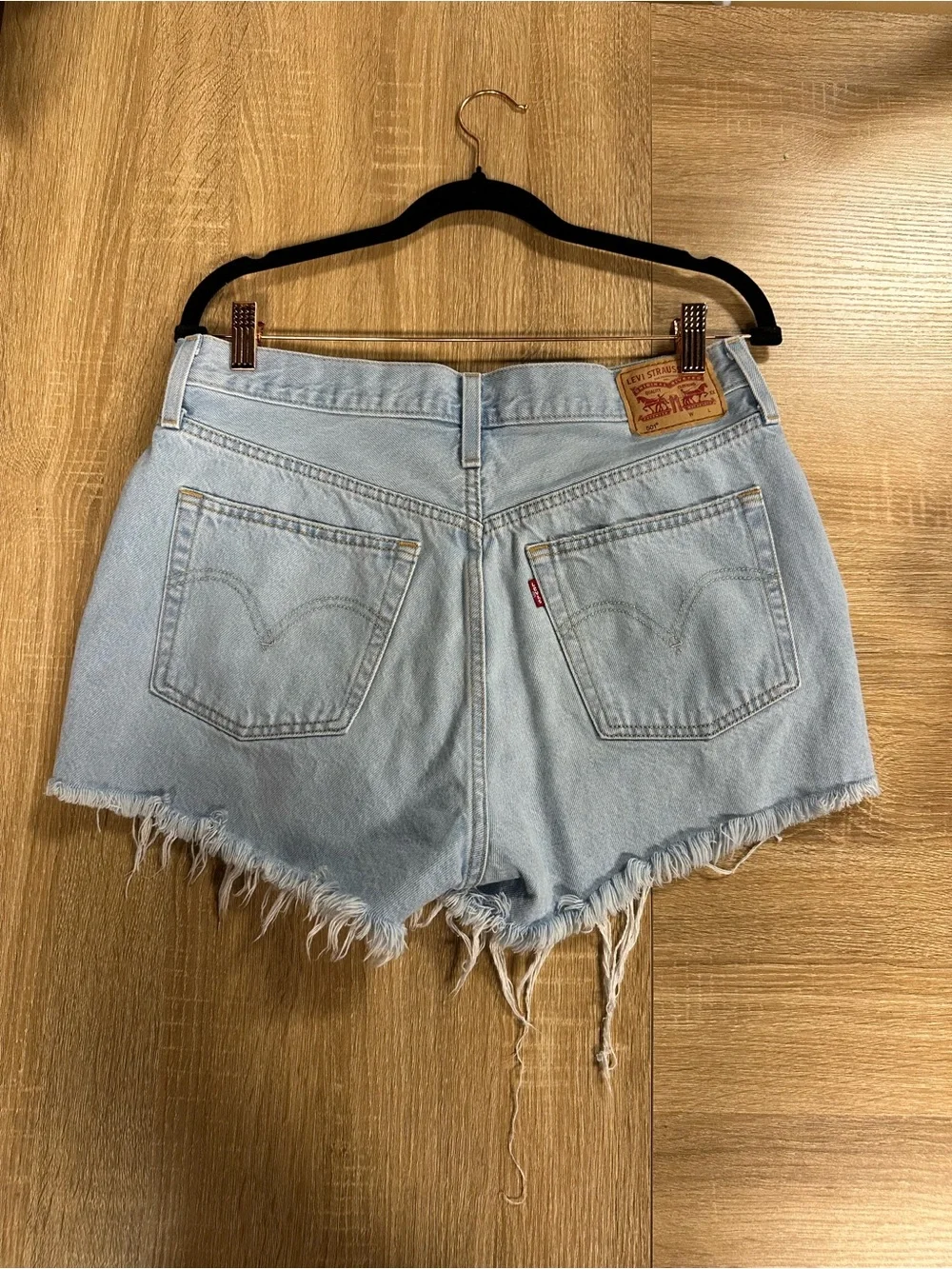 Levi’s 501 Original High-Rise Distressed Denim Cutoff Shorts – Light Wash